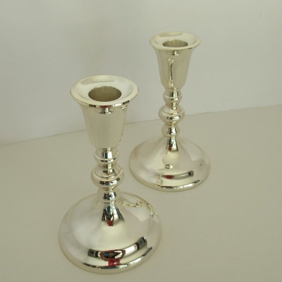 New and Vintage Pair of Candle Holder from Japan Tarnish Resistant Silver Tone - Picture 1 of 4